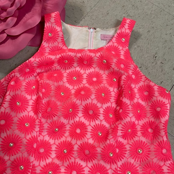 LILLY PULITZER Pearl Dress Sz 4 Fiesta‎ Pink Embroidered Pinwheel Organza Lined - Picture 7 of 12